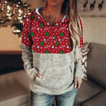 Kalėdų Susiuvimo Palaidinės Moterų Rudenį Kalėdos Spausdinimo ilgomis rankovėmis Hoodies Su Kišenėje Atsitiktinis Negabaritinių Laisvas Megztinis