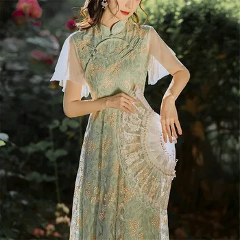 Kinų Stiliaus Qipao Suknelė Moterims Retro Siuvinėjimo Net Verpalų Pasakų Suknelės Vasaros Temperamentas Miško Cheongsam Jauna Mergina Mados