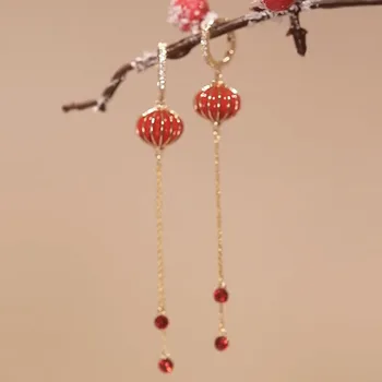 Kinų stiliaus švenčių raudonųjų žibintų auskarai moterų išskirtinį ilgai kutas auskarai