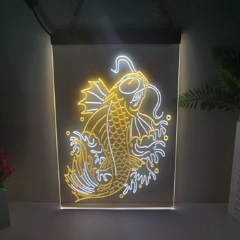 Koi Žuvys, 2 Spalvotas Ekranas LED Neonas Pasirašyti Namų Dekoro Naujųjų Metų Sienos Vestuvių Miegamasis 3D Naktį Šviesos
