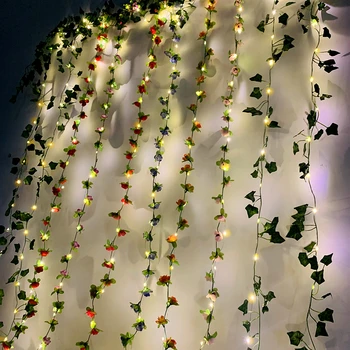 LED Rotango String Žibintai 2M Modeliavimas Gėlių, Žalios Lapinės Vijoklis Ivy Sodo Puošmena Namų Durų Užuolaidos Veidrodis Šiltai Balta