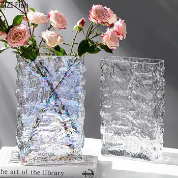 Ledinės Raukšlių Stiklo Vaza Hydroponics Gėlių Puodai, Stalo Papuošimas, Gėlių Vazos Gėlių Kompozicijų Amatų Šiuolaikinio Namų Dekoro