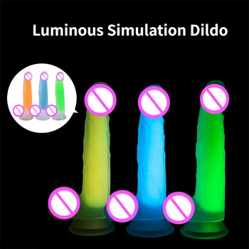 Liuminescencinės Šviesos Modeliavimo Dildo Realistiškas Penis Moterims Didelis Dildo Sekso Žaislas Didelis Pralaidumas, Dvigubo Sluoksnio Skysto Silikono