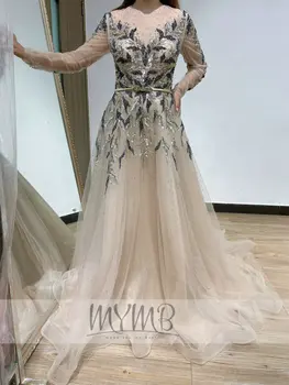 MYMB Prabanga Dubajus Aline Motina Nuotakos Suknelės ilgomis Rankovėmis Mix Spalva Visiškai Vertus Duobute Iliuzija Oficialią Vestuvių Suknelės, Šaliai