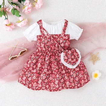Merginos Gėlių Sijonas + Maišą Dviejų dalių Komplektas 1-6 Metų amžiaus Vaikų Mados Spausdinti Suknelė Baby Girl Dress