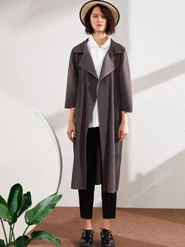 Miyake Plisuotos Ilgą Striukę Tranšėjos Paltai 2022 Žiemą, Rudenį Korėjos Stiliaus Atsitiktinis Juodas Paltas Moterims Švarkelis