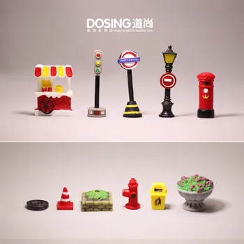 Modeliavimo Miniatiūriniai Miesto Kelių Eismo Ženklas Žaislas Sumos Atliekų Konteinerį Šviesoforo Dervos Ornamentu Vaikai Ankstyvojo Mokymosi Žaislai