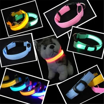 Nailono Pet LED Šunų Antkaklis Naktį Saugos LED Mirksi Švyti LED Naminių Reikmenys Šunų Kačių Antkaklis dvipusis LED Šunų Antkaklis *100vnt/daug