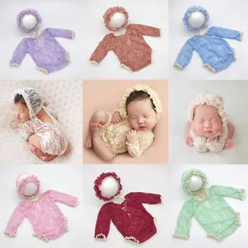 Nauja Vaikų Fotografija Drabužių Studija Pasiūlymo Priedai Kūdikių Nėrinių Skrybėlę Nėrinių Bodysuit Nustatyti Laipiojimo Drabužiai