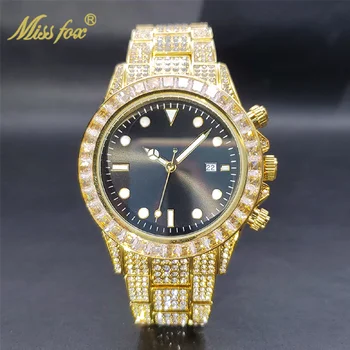 Naujas Aukso Laikrodis Vyrams Big Batono, Black Bezel Veido Prabangūs Laikrodžiai, Šviesos Ledo Iš Hip-Hop Street Style Orologio Naujo