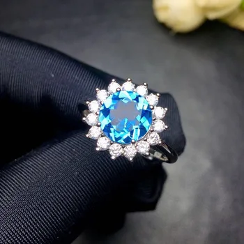 Naujos širdies formos dirbtinė jūra, mėlynas topazas visą deimantų atidaryti moteriškas žiedas 