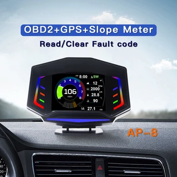 OBD2 GPS Šlaito Metre Kaltės Detektorius Auto HUD Head Up Display OBDII Spidometras Projetor greičio Viršijimo Signalas RPM Indikatorius