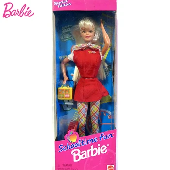 Originalus Mattel Barbie Schooltime Įdomus 1997 M. Specialusis Leidimas Derliaus Blondinė Lėlės, Žaislai Mergaitėms, Raudona Drabužių Priedai Universiteto Rinkinys