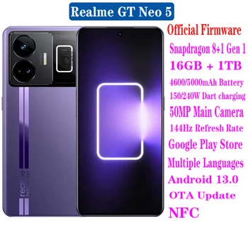Originalus Naujas Realme GT Neo5 Neo 5 5G Android, 13 6.74 1.5 K 144Hz 50MP Galinės Kameros Snapdragon 8+ Gen 1, 