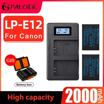 PALO LP-E12 LP E12 LPE12 Fotoaparato Baterija + LCD USB Dual Įkroviklis+ talpinimo Canon EOS M50, EOS M100,100D Kiss X7 Rebel SL1
