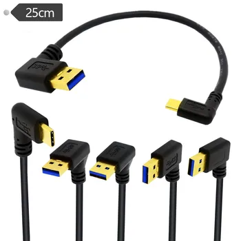 Paauksuoti 90 laipsnių Kampu USB 3.0 (Tipo-A) Vyrų ir USB3.1 (Tipas C)Male USB Duomenų Sync & Charge Cable Jungtis(Juoda) 0,25 m