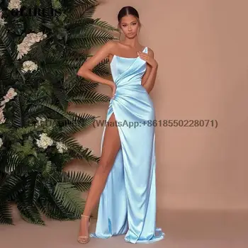Paprasta-line Satininiu Maxi Vakaro Suknelės Sexy Šalutinis Aukštos Padalinta Stebėjimo Malonės Vestidos De Noche Prom Dress