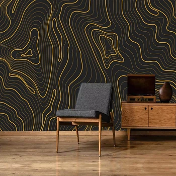 Pasirinktinius Nuotraukų 3D Aukso Abstrakčiai Dryžuotas Linijų, Šiuolaikinio Meno Sienų Tapybos neaustinių Gyvenamasis Kambarys su Sofa-lova, TV Foną, Sienų Tapetai