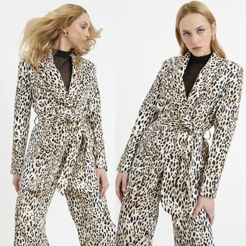 Pavasario Mados Leopard Print Moterims, Kelnės, Kostiumai Slim Fit Motina Oblubienicy Tiktų Vakare Šalies Švarkas Svečias Dėvėti 2 vnt