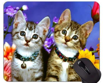 Pelės kilimėlis su Prisiūta Kraštas,Kačiukas gyvūnų cute kačių gėlių Non-Slip Gumos Kilimėlis Bazės
