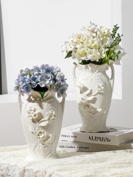 Prancūzijos rankų darbo vaza baltos keramikos vaza patalpų apdaila reljefinis žiupsnelis gėlių įterpti namo kambaryje apdailos ins paprasta