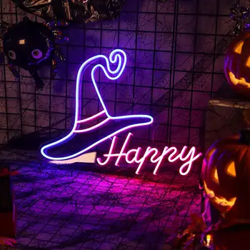 Ragana Skrybėlę LED Neonas Pasirašyti Helovinas Šviesos Apdailos Wizard Hat Neon Helovinas Dieną Šalies Kambario Apdaila