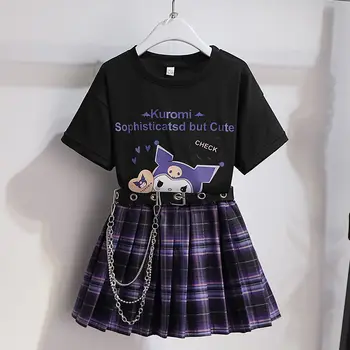 Sanrio Kuromi mergina T-shirt trumpas sijonas kostiumas 2022jk kolegijos stilius vienodas mergina kostiumas trumpomis rankovėmis