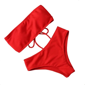 Seksualus Stebėjimo Bikinis Bandeau maudymosi Kostiumėliai Moterims, maudymosi kostiumėlį Moteris 2 vnt Bikini Komplektas Aukšto Juosmens Maudymosi Kostiumą Paplūdimio