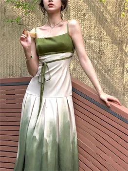 Senovinių Moterų Dirželis Midi Suknelė Elegantiškas Vasarą 2023 Naujas Kinų Stiliaus Vakare Šalies Ponios Vestidos Skraiste Moterų Slim Drabužiai