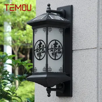 TEMOU Lauko Saulės Sienos Lempos Kūrybiškumą Kinų Stiliaus Juoda Sconce Šviesos diodų (LED atspari Vandeniui IP65 Namų Balkono Kiemas