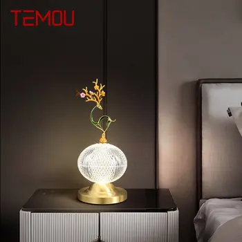 TEMOU Šiuolaikinės Kinijos Stalo Lempa Kūrybos Paprasta LED Žalvario Stalas Šviesos Namų Dekoro Kambarį Viešbutyje Naktiniai