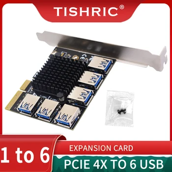 TISHRIC PCIE 4x 6 USB Skirstytuvo PCIE į USB Plėtros Plokštę 
