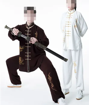 UNISEX Vasarą&Pavasario kovos menų uniformas wushu veiklos kostiumai kung fu chi spausdinimo drabužių mėlyna/ruda/balta