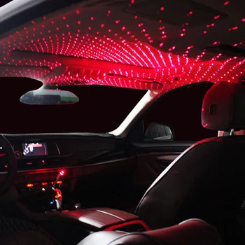 USB Automobilinis Stogo Star Projektoriaus Šviesos diodų (LED) Salono Lempa, Romantiškas Dekoro Žvaigždžių Žiburiai Nakties Atmosferą Lemputė(Raudona)