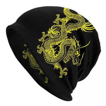 Variklio dangčio Skrybėlės Kinų Drakonas A Totem Kinijos Tautos Plonas Skrybėlę Geltonos Aukso Kinų Drakonas Rudenį, Pavasarį, Šilta Kepurė Beanies Kepurės