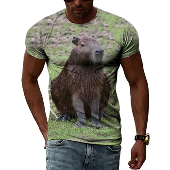 Vasaros Mados Juokinga capybara grafinis t marškinėliai Atsitiktinis Trendly Vyrų Gyvūnų Modelio 3D Spausdinimo Tees Hip-Hop ' O-kaklo trumpomis Rankovėmis Viršūnes