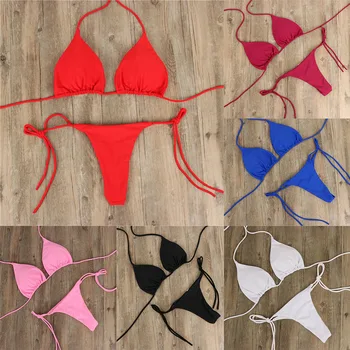 Vasaros Moterų Maudymosi Kostiumėliai, Bikini Rinkinys Sexy Push Up Liemenėlė Kaklaraištis Pusėje G-String Thong Paplūdimys Maudymosi Kostiumėlį Brazilijos Maudymosi Kostiumas