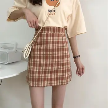 Vasaros korėjos Mados Trumpas Sijonas Kawaii Vintage Drabužių Pledas Harajuku Sijonai Moterims Aukšto Juosmens-line Faldas Para Mujer