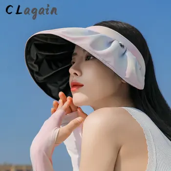 Vasarą saulės, skrybėlę moterų UV apsauga juoda lipnia saulės skydelis vasaros plaukų lankelis tuščias viršuje saulės, skrybėlę, saulės skydelis shell skrybėlę