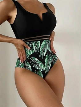 Vientisi maudymosi Kostiumėliai Moterims, maudymosi kostiumėlį 2023 Naujas Tinklinio Spausdinimo Monokini Seksualus Aukštos Sumažinti Maudymosi Kostiumą Plaukimo Moterų Paplūdimio Drabužiai Vasaros XL