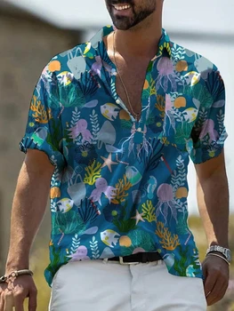 Vyriški Havajų Povandeniniais Koralų, Žuvų Spausdinti Laisvalaikio Trumpas Rankovės Marškinėliai