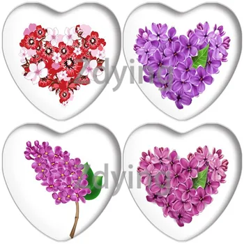 ZDYING Širdies Formos Stiklo Cabochon Violetinės gėlytės Nuotrauką Flatback Bazės Dėklas Tuščias 