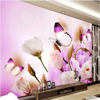 beibehang Didelis užsakymą tapetai HD Rožinė Romantiška Dielianhua dekoratyvinis dažymas TV foną papel de parede adesivo