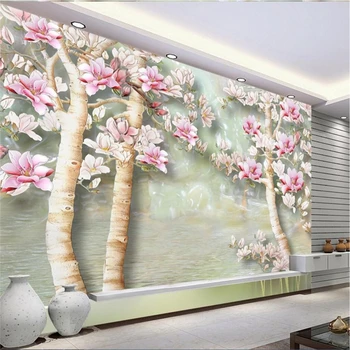 beibehang Užsakymą Foto Tapetai, Freskos Siena Lipdukas Didelis Magnolia Gėlių Drožyba Fono Sienos papel de parede 3d tapetai