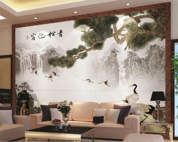 beibehang Užsakymą didelis tapetai, 3D Foto freskos žalia pušis, džiaugdamasis, plytelių fone sienos Kinų stiliaus sienos dokumentų namų dekoro
