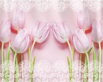 beibehang Užsakymą tapetai 3D gražus rožinis serijos romantiška tulpių nėrinių dekoratyvinis sofos-lovos fone de papel parede 3d