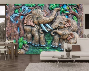 beibehang Užsakymą tapetai, 3d foto freskos stereo paramos woodcarving miško dramblys vaikų kambarys freskos fone sienos popieriaus