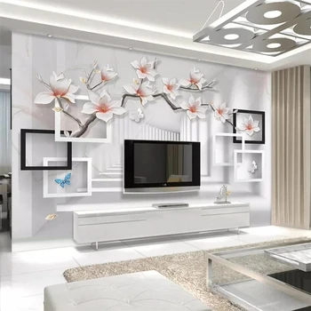 beibehang Užsakymą tapetai, 3d foto sieninis Baltas paramos magnolia gėlių 3d space TV foną papel de parede tapetai, 3d freskos