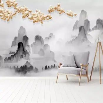 beibehang Užsakymą tapetai 3d freskos Aukštos klasės atmosfera naujas Kinijos klasikinės rašalo kraštovaizdžio aukso sofa fono sienos popieriaus
