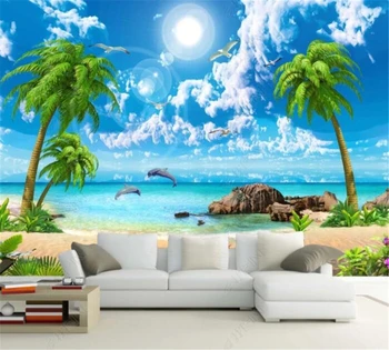beibehang Užsakymą tapetai HD graži svajonė sea view kokoso medžio paplūdimio peizažas TV fono sienos papel de parede